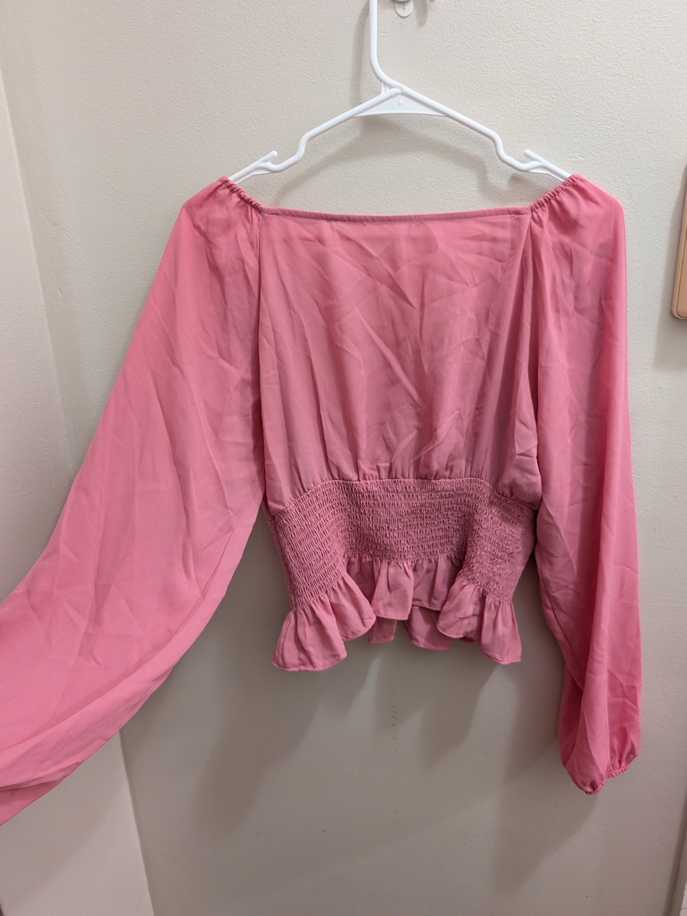 Women's Pink Smocked Crop Blouse - Picture 2 of 2
